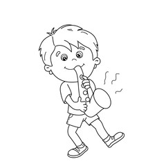 Coloring Page Outline Of cartoon Boy playing the saxophone. Musical instruments. Coloring book for kids