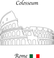 Colosseum, Rome with Italian flag, vector illustration isolated on a white background