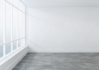 Empty room with white walls. 3D rendering.