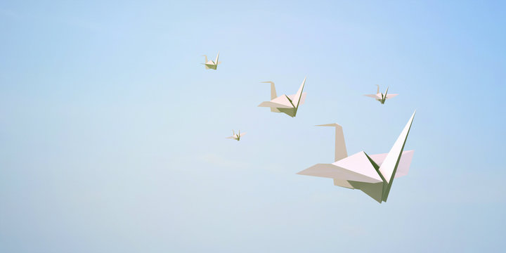 Paper bird flying on Sky Background