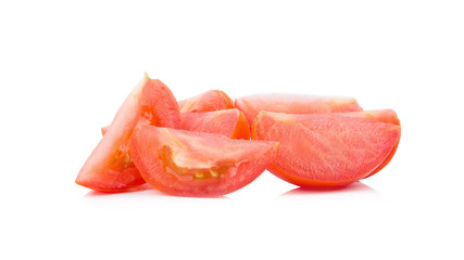 Slices of tomatoes. Chopped tomatoes. Tomatoes cut into slices. on a white background