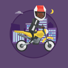 Man riding motorcycle at night vector illustration