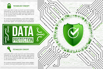 Digital technology concept of background with a shield. Circuit board background. Hi-tech electronic wires. Abstract information security. Modern safety digital background.