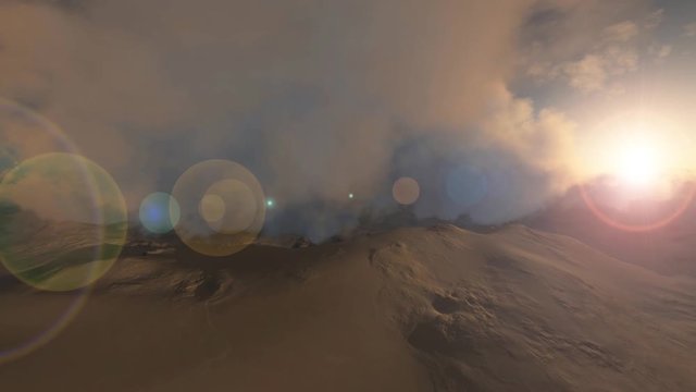 loop rotate camera at sand desert at storm sunset