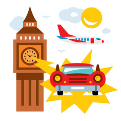 Fototapeta premium Vector time machine. Flat style colorful Cartoon illustration.