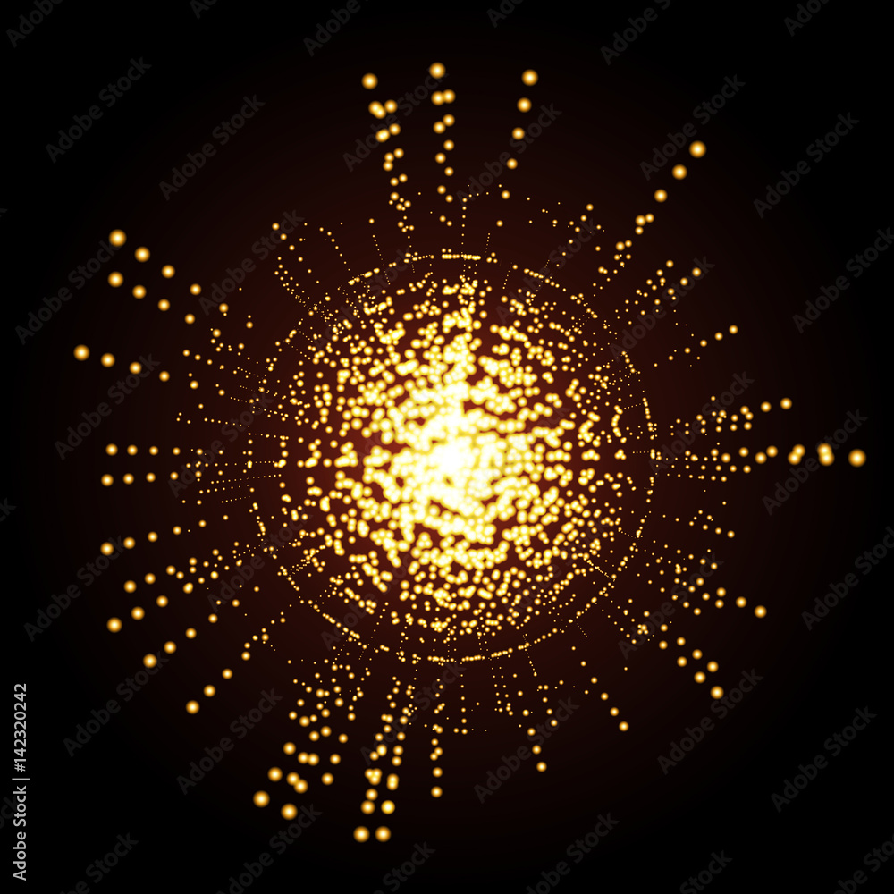 Aufkleber abstract composition in the form of sunlight. explosion lights shimmering particles. glow effect. go