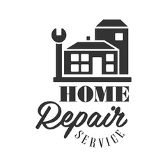 Obraz premium Repair and Renovation Service Black And White Sign Design Template With Text, House Silhouette And Wrench