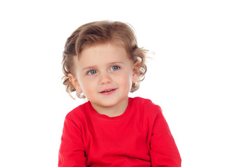 Adorable baby with curly hair isolated