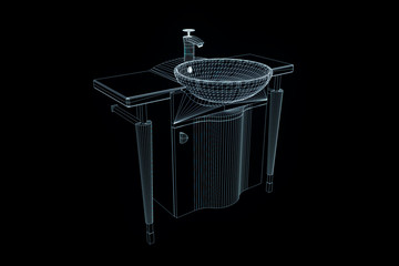 Washbasin in Hologram Wireframe Style. Nice 3D Rendering
