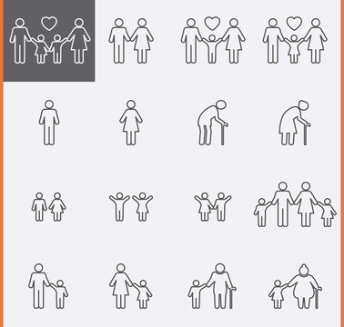 Family Icons. Man and Women Thin Pictogram.