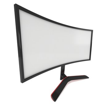 Black Curved LCD tv screen. 3d render isolated on white.
