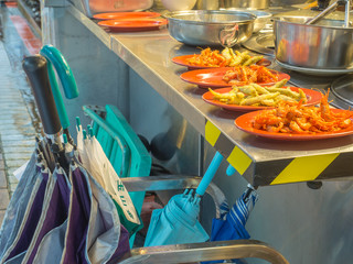 Wulai, Taiwan - October 09, 2016:  Seafood and other local products. Bazaar in Wulai, Taiwan.