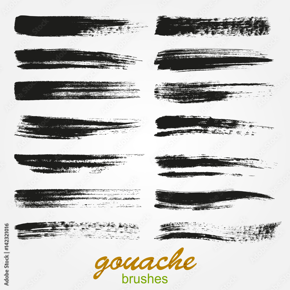 Poster set of vector grunge brushes created with gouache. a high resolution. brushes are stored in the pale