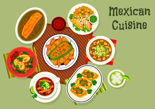 Mexican cuisine icon with soup and sandwiches