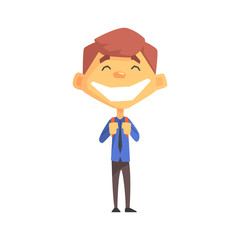 Ecstatic Boy With A Tie, Primary School Kid, Elementary Class Member, Isolated Young Student Character