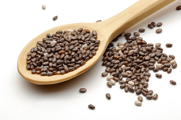Chia seeds with wooden spoon