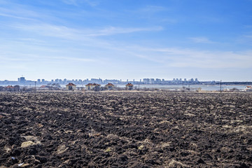 Sowing fields near the city