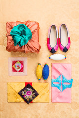 Korean traditional gift box on Silk background