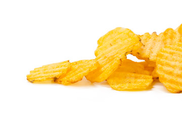 yellow potato chips isolated on white