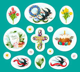 Easter egg cartoon sticker and label set design