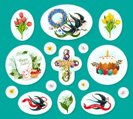 Deurstickers Easter egg cartoon sticker and label set design © Vector Tradition