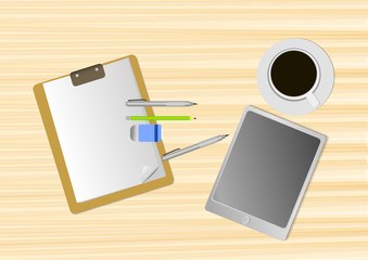 Vector : Empty paper tablet and coffee on tableVector : Empty paper tablet and coffee on table