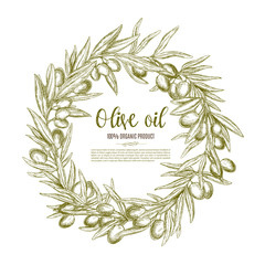 Olive wreath sketch label for oil and food design