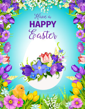 Easter egg floral greeting card with flower frame