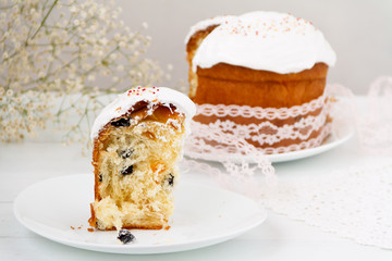 Easter cake on a table. Traditional orthodox christian easter food. Side view, selective focus