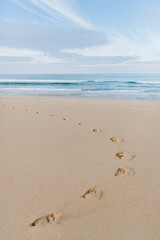 Fototapeta na wymiar Fußabdrücke im Sand am Meer