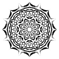 Black mandala on white background. Vector ornament painted with grunge brushes