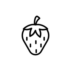 strawberry berry with leaf line icon black on white