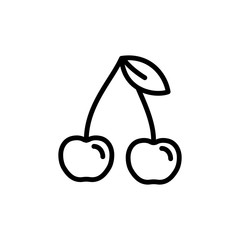 cherry fruit with leaf line icon black on white