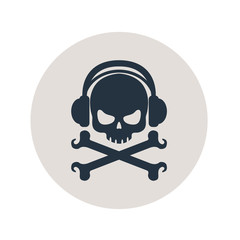 Icono plano auriculares musica pirata en circulo gris