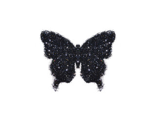 Butterfly of black glitter on white background, icon for your design