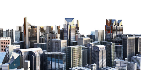 panorama cityscape modern high-rise buildings panorama of the central part of the city 3d rendering on white