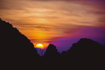 Beautiful sunset or sunrise in mountains range