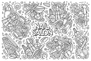 Vector cartoon set of Nail salon theme doodles design elements