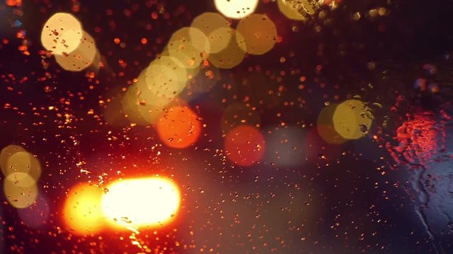 Night city road lights, defocus blur background