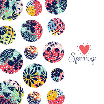 Decorative flowers polka dot .Postcard. Vector seamless pattern.