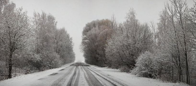 Road in bad weather conditions in winter