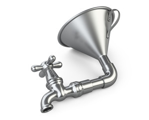 Steel funnel with faucet.