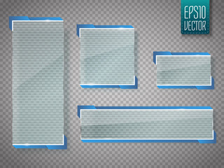 Glass banners isolated on transparent background. Vector template