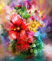 Panele Szklane  Malarstwo akwarela streszczenie kolorowe kwiaty. Wiosna wielokolorowa w naturze.