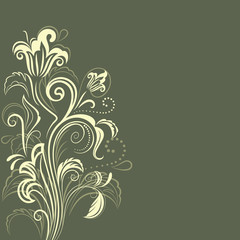 Abstract dark green floral background with copy space.