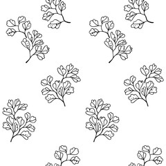 vector white black contour illustration of exotic leaves pattern