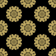 Floral vector ornament. Seamless abstract classic background with golden flowers. Pattern with repeating elements