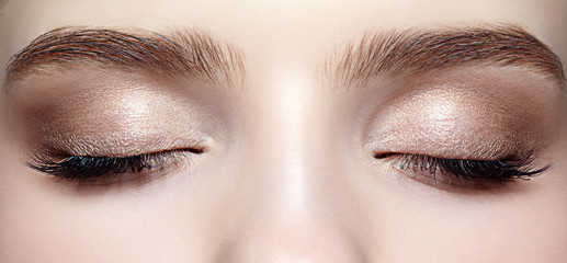 Female eye zone and brows with day makeup