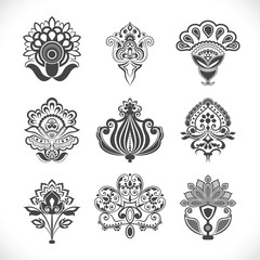Vintage decorative flowers vector set.