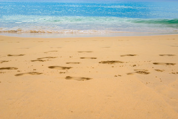 Footmark in the Sand   on Beach at Thailand